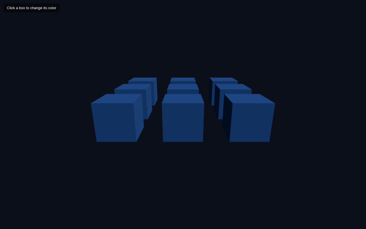 A grid of clickable boxes in Three.js