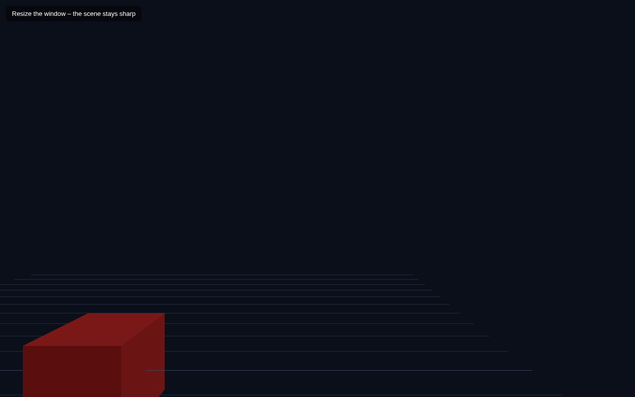 A red box on a grid that resizes with the window