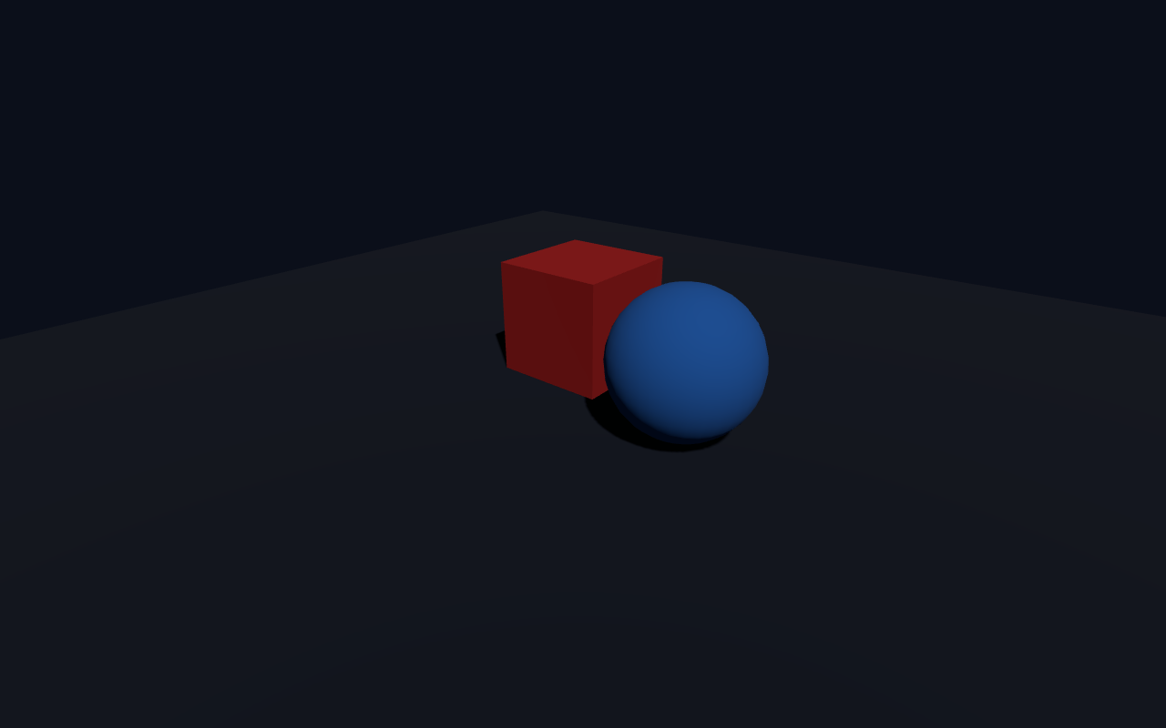 A box and sphere casting shadows on the ground